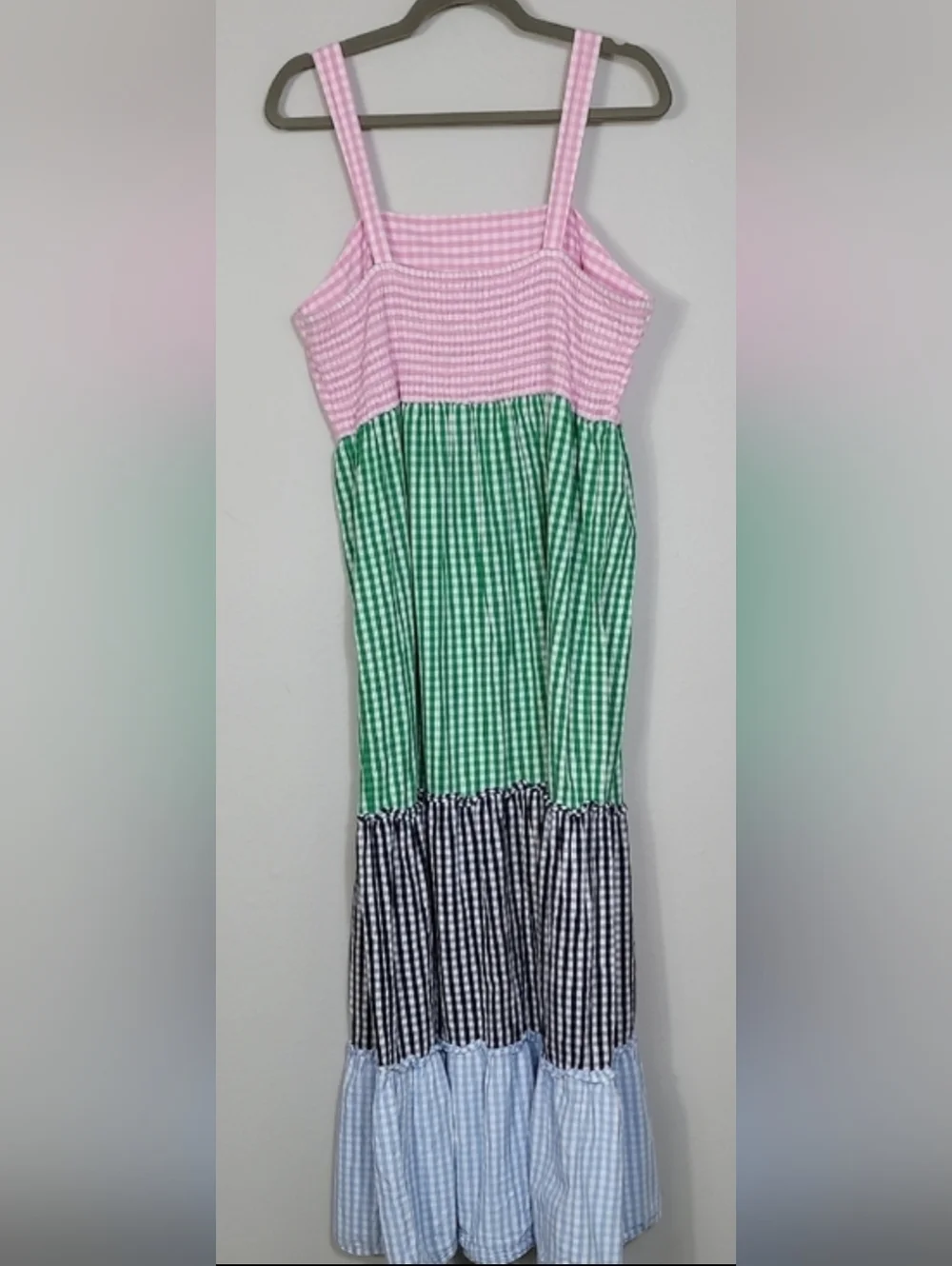 Crown & Ivy Tiered Gingham Maxi Dress Size XL Colorblock Cottagecore Cotton - Picture 7 of 12